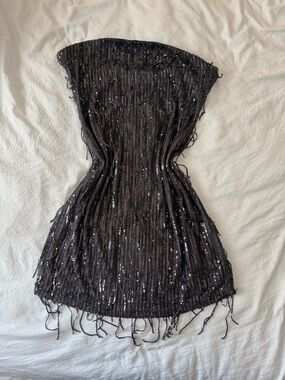 Target Black Strapless Sequin Fringe Mini Dress